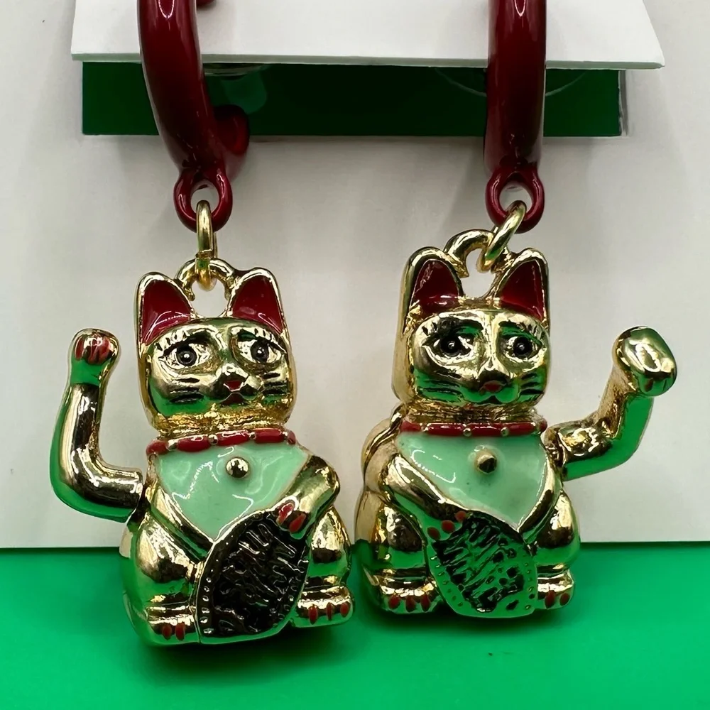 Betsey Johnson Lucky Cat earrings with waving arm NWT